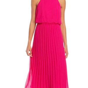 Sam Edelman Halter Spaghetti Strap Pleated Midi Dress Size 8 Pink